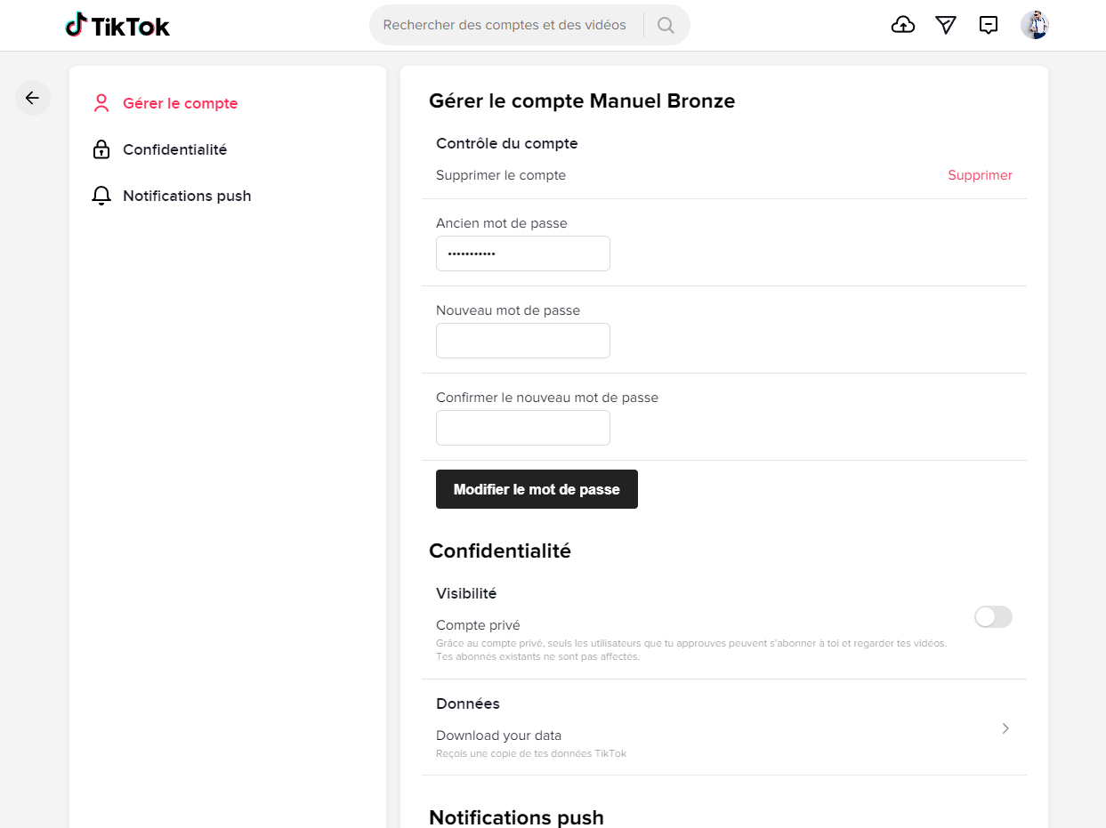 changer le mot de passe du compte